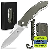 Wolfgangs FEROX Zweihandmesser aus D2 Stahl und Ebenholz-Griff - Legales Klappmesser für Outdoor und Survival - inkl. Leder Holster