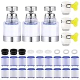 Reinkristall Wasserfilter, 3 Stück Wasserhahn Filter Transparenter mit 18 austauschbare Filter und 3 Griff-Universalverbinder, 360 Grad drehbar für Küche, Spüle, Home Badezimmer