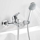 Jacurley Badewannenarmatur mit Handbrause, Einhand Wasserhahn Badewanne Mischbatterie, Duschset mit Armatur mit Duschbrause und 1.5m Schlauch, Chrom