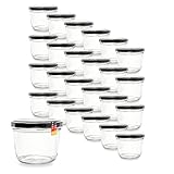 Flaschenbauer 24er Set Premium Sturzgläser 230 ml – Vielseitige Marmeladengläser & Einmachgläser mit farbigem Twist-Off-Deckel, inklusive Etiketten. Ideal für Suppen, Dips, Tee, Kräuter (Schwarz)