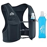 Zelvot Laufweste für Damen und Herren, Europäisches Originalpatent, Verstellbare Brustgurte, Trinkweste Laufen mit 500ml Wasserflasche, Reflektierender Trinkrucksack mit Handyhalterung (Black, XS/S)