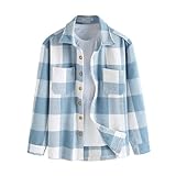 ZAFUL Lässig Kariertes Button Down Hemdjacke Herren Langarm Regular Fit Shacket mit Taschen (1-Hellblau,XL)