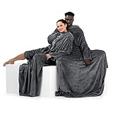 DecoKing Decke mit Ärmeln Geschenke für Frauen und Männer 170x200 cm Grau Microfaser TV Decke Kuscheldecke Weich Lazy