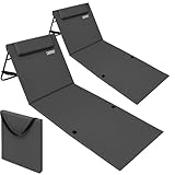 DETEX® 2X Strandmatte mit Rückenlehne Gepolstert Anthrazit Sonnenliege klappbar UV-beständig Tasche Reißverschluss Kissen Tragegurt Garten Camping Picknick Liegematte 158x56cm