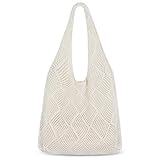 Etercycle Strandtasche Damen Häkeltasche für den Sommer, Umhängetasche Netz-Stricktasche für Reisen Einkaufen und Alltag (Beige)