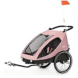 hauck 2in1 Fahrradanhänger & Buggy für 2 Kinder ab 6 Monaten bis 120 cm oder 22 kg Dryk Duo inkl. Deichsel, Kupplung, Buggyrad, Wimpel & Rücklicht, Zusammenklappbar, XL Kofferraum (Rose)