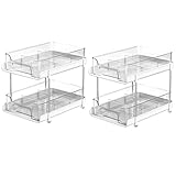 2 Stück Organizer und Aufbewahrung unter der Spüle, 2 Etagen, ausziehbare Mehrzweck-Aufbewahrungseinheit, weiß, Küche, Speisekammer, Organizer, ausziehbarer Medizinschrank-Organizer zur Aufbewahrung
