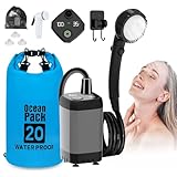 Tragbare Campingdusche, Camping Dusche Pumpe mit Wiederaufladbarem 6000mAh Akku und Temperaturanzeige,Multifunktionale Duschkopf und 2M Schlauch,20L Klappbarer Eimer, für Camping Reisen Wandern Garten