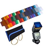 BINZZO Beleuchtungsfilter Blitzgel-Set, 14 Farben, 20 Stück Dicker mit 2 elastischen Bändern, handliche Tasche, hohe Temperaturbeständigkeit, kreative Fotografie