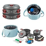 Bulin 37 Teiliges Camping Kochgeschirr Set für 4 Personen，Camping Kochset mit Tragbar Aluminium Topf Teekessel Tassen Faltbare Besteck,Zum Outdoor Trekking Wandern Picknick BBQ