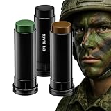 3er Set Tarnschminke Sticks, Camouflage Make-up für Gesicht & Körper, Ideal für Baseball, Fußball, Jagd, Outdoor, Halloween & Militär, Farben: Schwarz, Braun, Grün, Einfach aufzutragen & zu entfernen