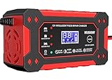 6A Ladegerät Autobatterie, 12V KFZ Batterieladegerät Smart Vollautomatisches Intelligentes Erhaltungsladegerät, LCD-Bildschirm Vollautomatisches Ladegerät für Auto, Motorrad oder Boot (6A-1)
