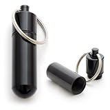 Pillen-Dose im 2er Set, Pillen-Box, Aluminium-Kapsel, Schlüssel-Anhänger Mini, wasserdicht, Farbe: schwarz, Höhe: 48 mm