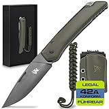 Wolfgangs CULTRO Zweihandmesser Klappmesser aus feinstem D2 Stahl und Ebenholz-Griff - Legale mitführbares Taschenmesser Klappmesser - Outdoor Survival Messer - Klappmesser Outdoor + Leder Holster
