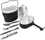 normani Bundeswehr Essgeschirr Set Essbesteck Bund BW Alu Kochgeschirr Camping-Geschirr Besteck Edelstahl Kompaktes Reisebesteck Farbe Schwarz