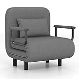 Fabulcozy Sessel für Einzelbett, ausklappbar, Erwachsene, Sessel, Schlafsofa, Schlafsofa, 4-in-1, großer Komfort, Kissen, Armlehnen, Metall, 60 x 68 x 85 cm, Gray