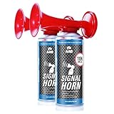 2x AAB Signal Horn, 106 dB(A) Bis Zu 120 Kurze Pieptöne Mit Nicht Brennbarem Gas, Gashorn, Presslufthupe, Stadionhupe, Air Horn Extrem Laut, vuvuzela, Fussball Trompete, Gasdruckfanfare, Airhorn