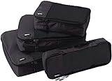 Amazon Basics Kleidertaschen-Set, 4 Stück, je 1 Schmal, Klein, Mittelgroß, Groß und schmale Packtasche, Schwarz