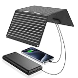Ecosonique 30W Faltbar Solarpanel,IP67 Wasserdicht Solar Ladegerät USB-A USB-C für Handy Kamera Powerstation, für Camping Backpacking Kompatibel mit Handy, iPhone, Samsung Galaxy, Google Pixel, LG