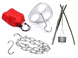 Kellegour 5 Pcs Edelstahl Dreibein für Feuerschale,Lagerfeuer Kochen Zubehör,Dreibein Ring mit Kette und Haken,für Gulaschkessel,Kessel für Feuerstelle,Kochkessel