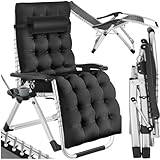 tectake® Sonnenliege klappbar, Liegestuhl, Gartenliege stufenlos verstellbar, Outdoor Sessel für Balkon oder Garten, Liege mit extra Dicker Auflage, Relaxliege belastbar bis 200kg - schwarz, 1x