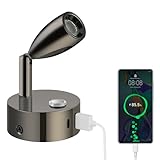 ERWEY LED Leselampe 12V Wohnmobil Touch Dimmbar 3 Farbtemperatur Modi, Wandlampe mit Ladefunktion USB A+C-Anschlüssen, DC 12V-24V Spot für Boot Auto Camper Van Yacht Wohnwagen, Glanz Schwarz