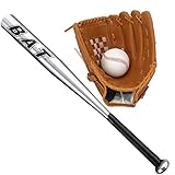 25'' (63,5 cm) Alloy Baseballschläger mit 9'' Softball Sport Schläger Handschuhe für die Linke Hand Leichtes Sporttraining Slugger Training Erwachsenen-Outdoor-Spiel Balken (Silber)