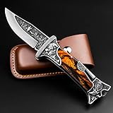 NedFoss TIGER-ROAR Zweihandmesser, Legale mitführbares Taschenmesser, 10cm Klappmesser mit Holster, Schwere EDC Messer mit Gürtelclip, Scharfes Zweihand Klappmesser Outdoor für Sammlung & Geschenke