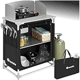tectake® 800747 Campingküche, hitzebeständige Arbeitsplatte, Windschutz, Camping Zubehör Küchenschrank, Campingschrank für Wohnwagen, Auto Camping, Vorzelt Wohnmobil, Outdoorküche - schwarz