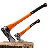 Gardebruk® Axt 2 kg Beil 1 kg Set ergonomischer Handgriff Gummischutz Universal Spaltaxt Spaltbeil Spalthammer Holzspalter