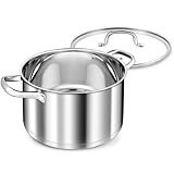 TEAMFAR Kochtopf Groß, 7,6 Liter Edeastahl Topf Suppentopf Induktion, Glasdeckel, 3-Lagen Boden für alle Herdarten, 26cm Nudeltopf Fleischtopf zum Kochen, Unbeschichtet & Ungiftig, Spülmaschinenfest