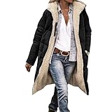 Generisch Wintermantel Damen Lang Warm Gefüttert Kapuzenmantel Reversibel Sherpa Fleece Lang Pufferjacken mit Kapuze Frauen Winterjacke Outdoorjacke Steppmantel Übergang Parka Oversize Fleecemantel