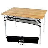 Skandika Bambus Campingtisch Tolja | Faltbarer Tisch mit Netzablage, versch. Größen, 3-Fach höhenverstellbar, Alu, Holz, wetterfest, UV-beständig | Klapptisch für Camping, Garten, Balkon