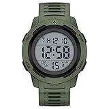 GOLDEN HOUR Uhren Herren Wasserdicht Digital mit Breitem Bildschirm Leicht Ablesbares Display, Militär-Stil, mit Gummi-Armband - Grün