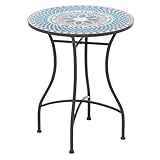 FANTASK Runder Bistrotisch, Beistelltisch mit Mosaikplatte, Sitzgarnitur bis 50kg, Balkonmöbel, Gartenmöbel, für Terrasse, Garten & Balkon (Blau)