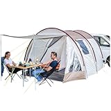 Skandika Camper Tramp 2 Busvorzelt | Freistehend mit Schlafkabine für 2-4 Personen, Stehhöhe 2,1m, Sonnendach, 3000mm Wassersäule | Zelt für Auto, Bus, Van, Minivan, Bulli (Beige | mit Schlafkabine)