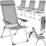 tectake® 4er Set Gartenstuhl Hochlehner, Gartenstühle, Essstühle Aluminium, Klappstuhl 5-Fach verstellbar mit Armlehnen, Sessel mit Liegefunktion, Gartenmöbel, Möbel für Terrasse und Camping - grau