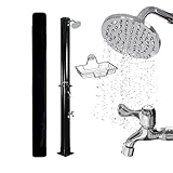 Dönges NovaTerra Solardusche schwarz mit 40L Tank - Gartendusche mit Regenduschkopf, Fußdusche, Schutzhaube & Ablageschale - Duschsystem für Garten & Camping, Wassererwärmung bis 60°C ohne Strom