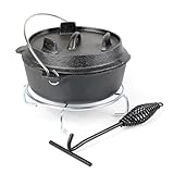 Wiltec Dutch Oven 3l mit Untersetzer und Deckelheber, Kochtopf aus Gusseisen für Lagerfeuer und Camping
