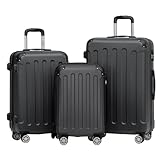 BEIBYE 2045 Zwillingsrollen 3tlg. Reisekoffer Koffer Kofferset Trolleys Hartschale in 14 Farben (Schwarz)