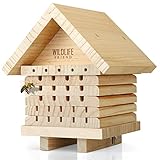 WILDLIFE FRIEND I Bienenhotel aus Naturholz - Insektenhotel, Nisthilfe Unterschlupf für Wildbienen I Wildbienenhotel für Garten Balkon I Bienenhaus