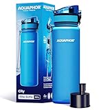 AQUAPHOR City Filterflasche 500ml Blau I Flasche mit Wasserfilter für unterwegs I Filter mit Aktivkohle I Filtert Chlor I Aus Tritan & BPA-frei I Für besseren Geschmack & Geruch des Wassers