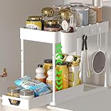 HI NINGER Unter Waschbecken Regal,Anhebbares Küchen Organizer,2 Etagen Gewürzregal Standregal Küche Arbeitsplatte Regal Mehrfunktional Spülschrank küchenschrank Organizer für Badezimmer Küche