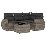 vidaXL Garten Sofagarnitur mit Kissen 5-TLG., Gartenmöbel Gartengarnitur, Sitzgruppe Sitzgarnitur, Lounge Sofa Garnitur Terrasse, Grau Poly Rattan