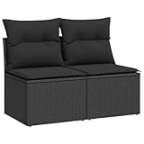 vidaXL 4-TLG. Garten-Sofagarnitur mit Kissen Schwarz Poly Rattan, Outdoor Sofagarnitur, Gartensofa Set, Lounge Set, Sofagarnitur Terrasse