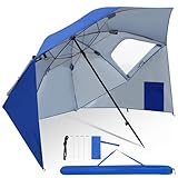 Herrselsam Sonnenschirm Strandmuschel | Robuster 2IN1 Schirm für Strand Garten | Sonnencreme Wasserdichter UV-Schutz | faltbar multifunktional | Blau