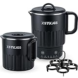 Faltbarer Wasserkocher 1L Schwarz Reise Camping Wasserkessel - 600W 304 Edelstahl Elektrischer Wasserkocher BPA-freier - Doppelwand Design - LED Display mit 6 Temperaturwahlmodi