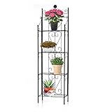 DEFACTO Blumenregal Aus Metall, 4 Ablagen, Wetterfestes Pflanzenregal, Hxbxt: 157 x 44 x 24 Cm, Schwarz Als Pflanzentreppe, Blumenständer, Gartenregal, Blumenbank, Pflanzenregale