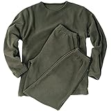 Mil-Tec Thermofleece Unterwäsche Set • Thermounterwäsche Herren • Lange Unterhose + Longsleeve Herren • Thermounterhemd + Thermohose • Outdoor Unterwäsche Männer • Funktionsunterwäsche • Oliv, L