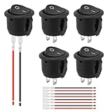 5 Stück Kippschalter Lieferung Komplett mit Kabel 15cm,Wippschalter 6A/ 250V 10A/125V,12 Volt Schalter,Mikroschalter,Ein Aus Schalter,Toggle Switch,Hauptschalter,Schnurschalter für Auto,Boot,Wohnmobil